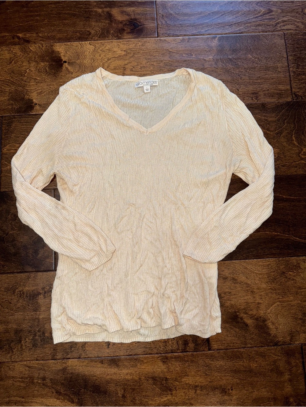 eva mendes for New York & Company Cream Ribbed V-Neck Long Sleeve Top